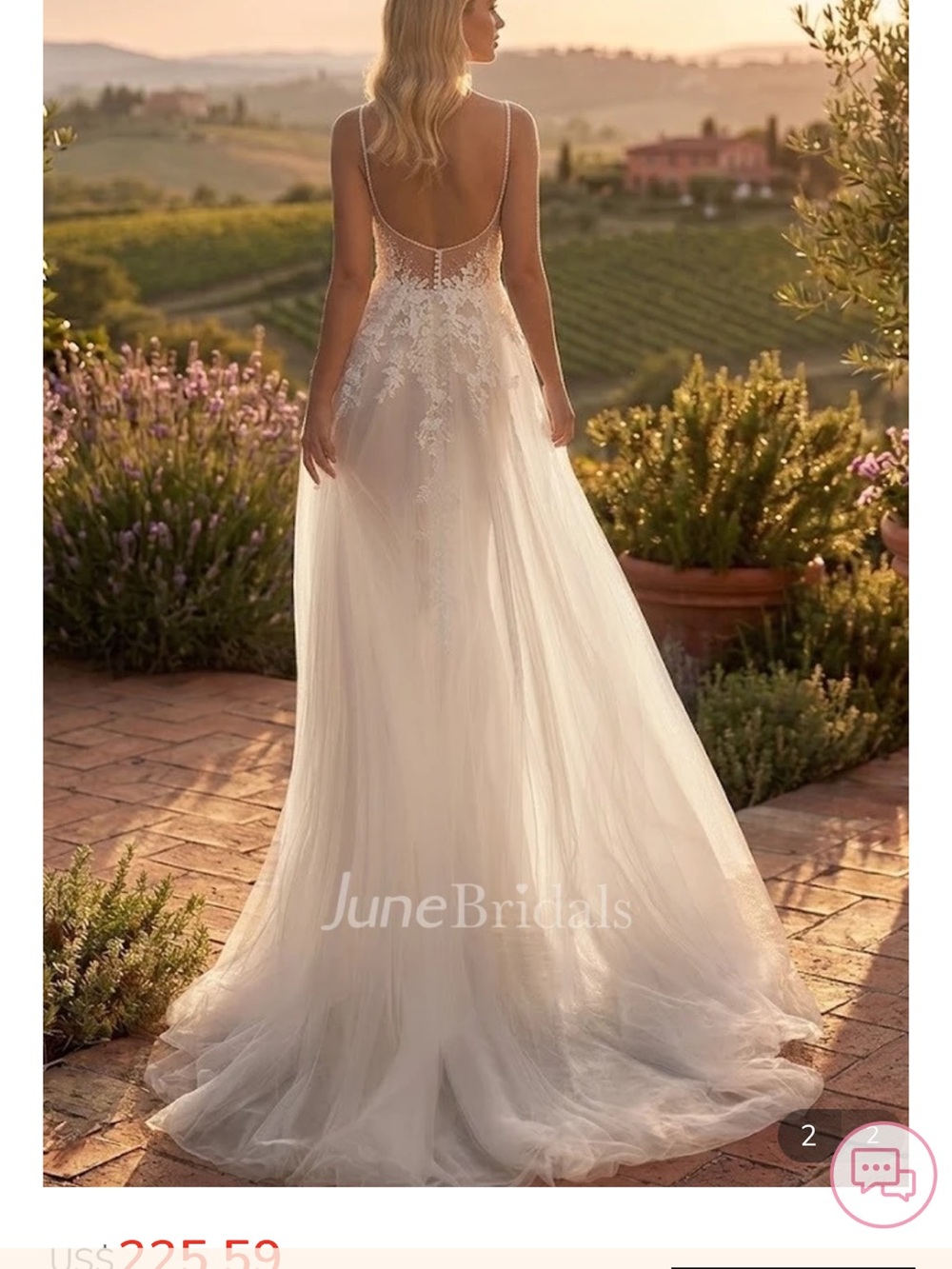 June Bridals Sheer Back Lace Tulle Wedding Gown - Ivory
